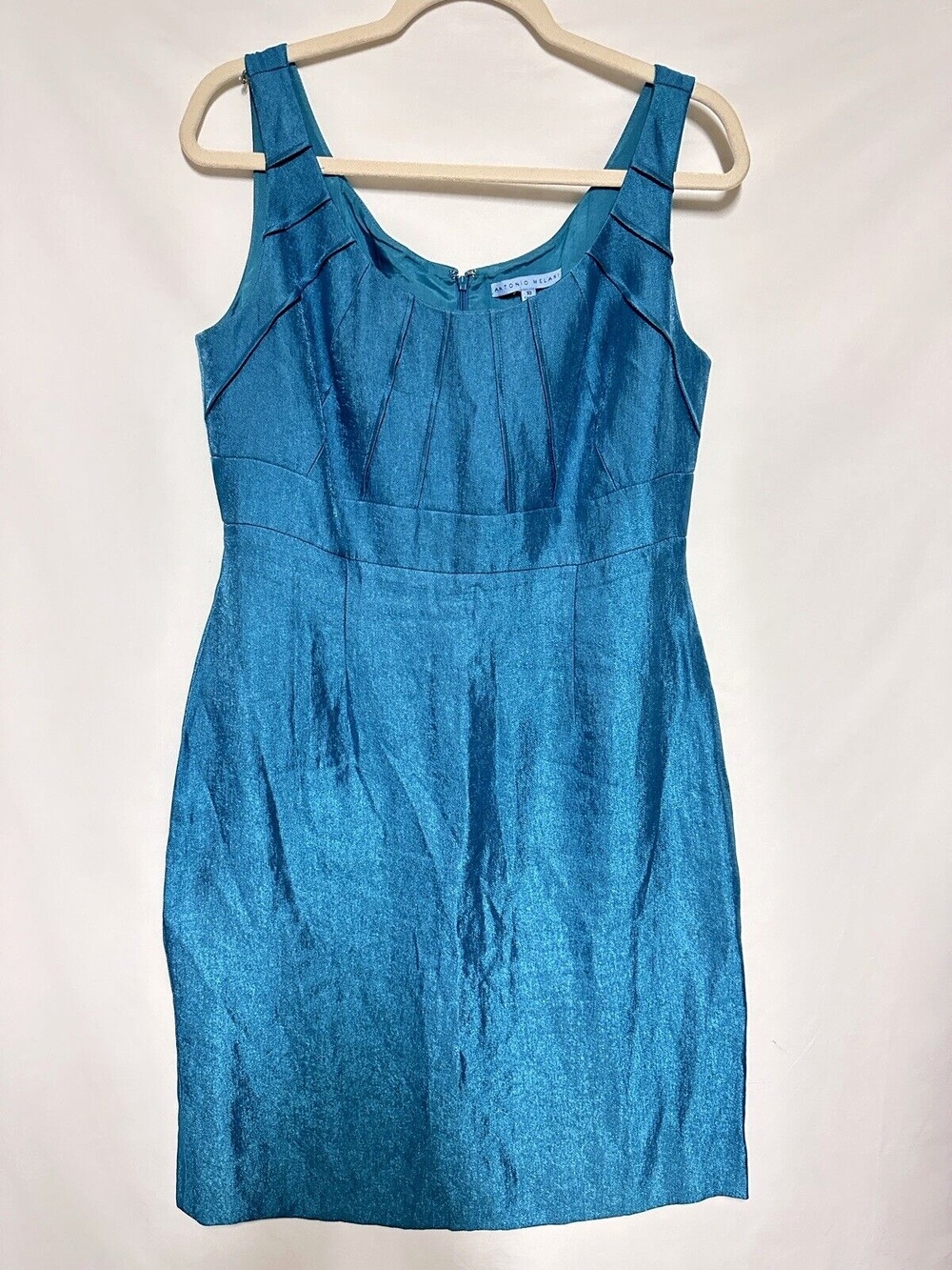 Antonio Melani Sleeveless Sheath Career Dress Turquoise Scoop Neck Size 10